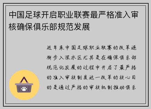 中国足球开启职业联赛最严格准入审核确保俱乐部规范发展 中国足球开启职业联赛最严格准入审核确保俱乐部规范发展