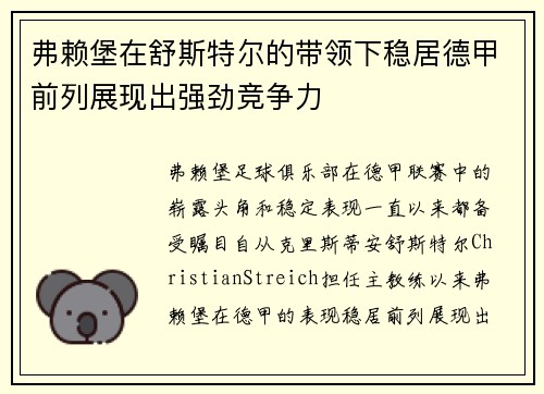 弗赖堡在舒斯特尔的带领下稳居德甲前列展现出强劲竞争力 弗赖堡在舒斯特尔的带领下稳居德甲前列展现出强劲竞争力